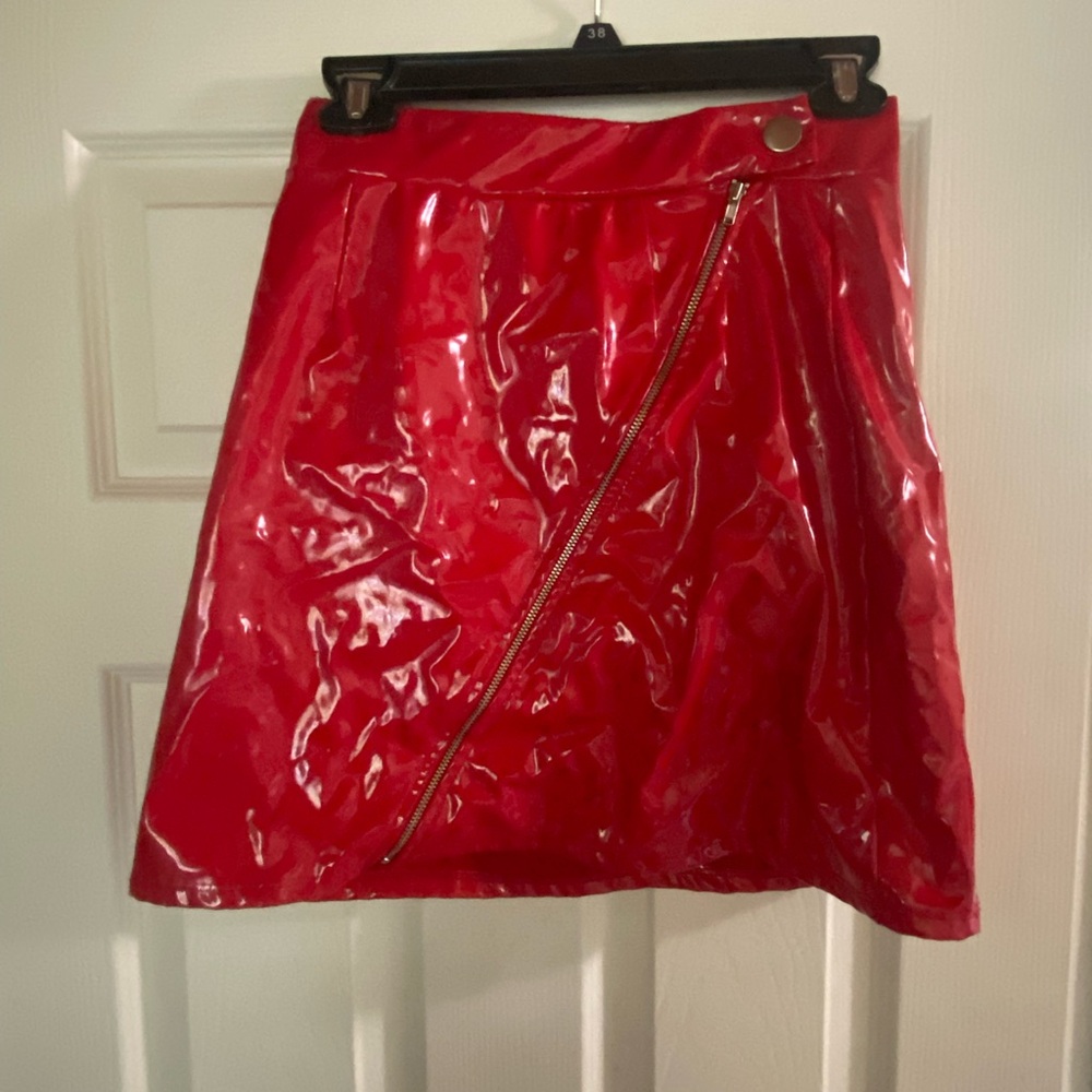 Urban Outfitters Shiny Red A-Line Latex Skirt
